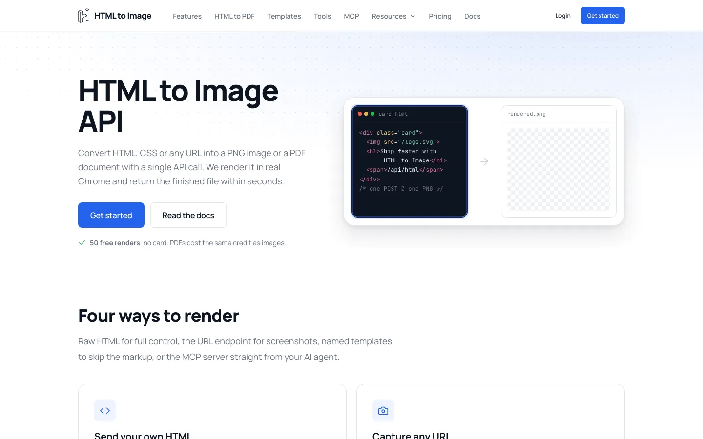 Desktop screenshot of html2img.com captured at a 1440 by 900 viewport